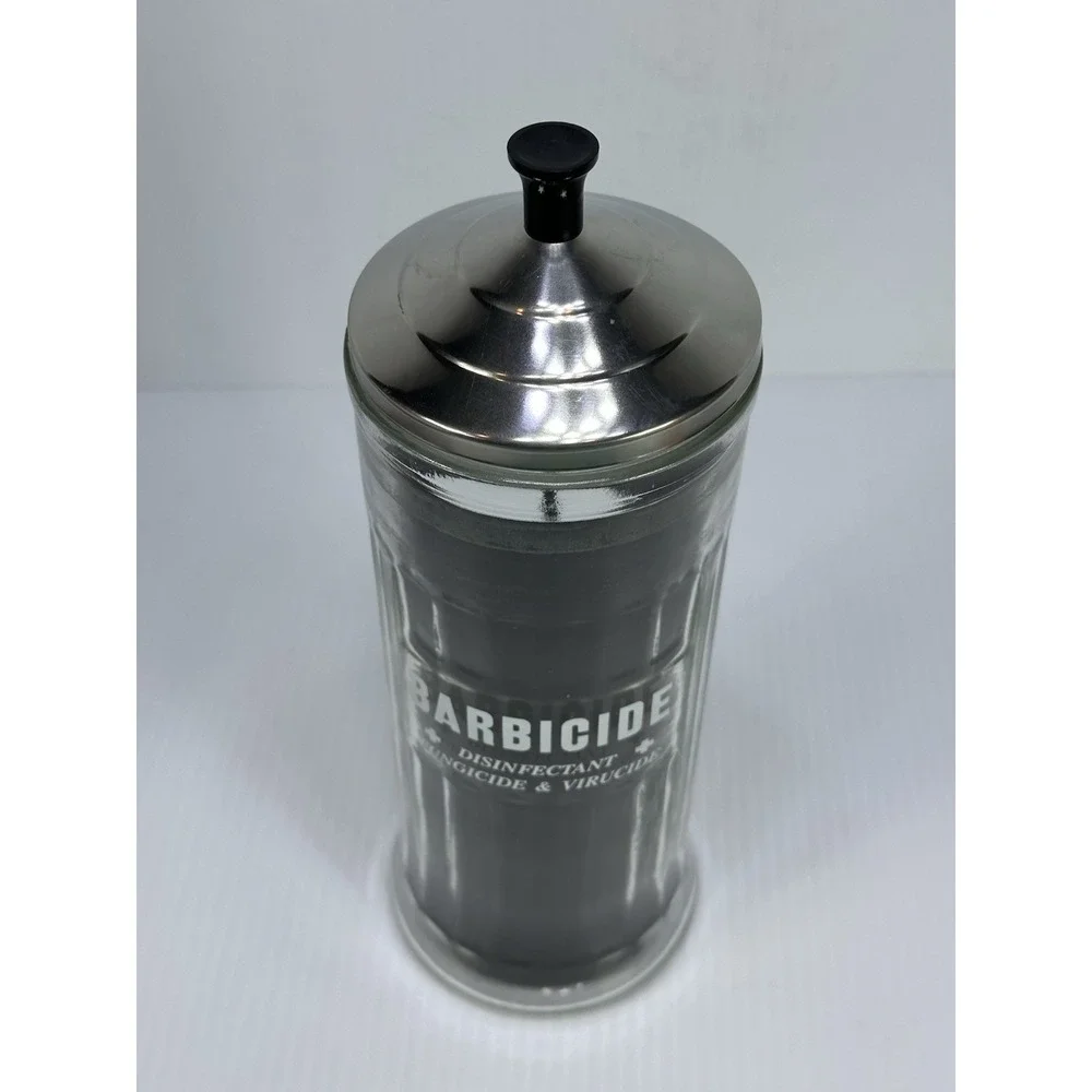 Vintage‎ Barbicide Jar Glass Barber's Shop Decor Comb Storage Disinfectant King